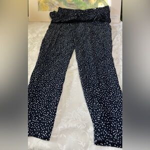 Yessica flowy, loose, skinny ankle pants drawstring elastic waist Blk polka dot